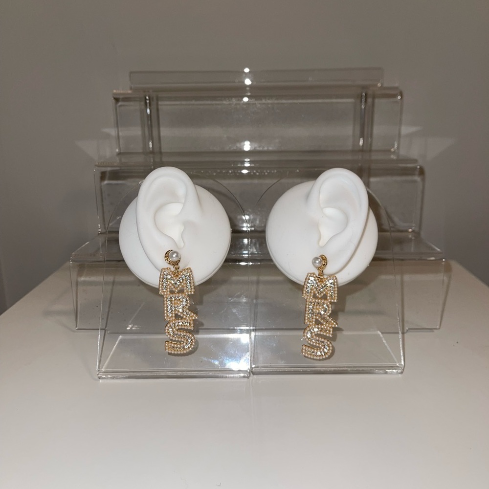 Gold Crystal 'MJS' Drop Earrings - Stylish Women Jewelry